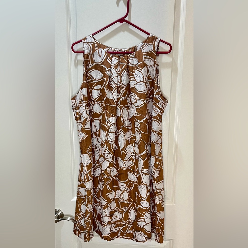 New York & Company Silk Dress Brown and White Sleeveless Vintage Size 16